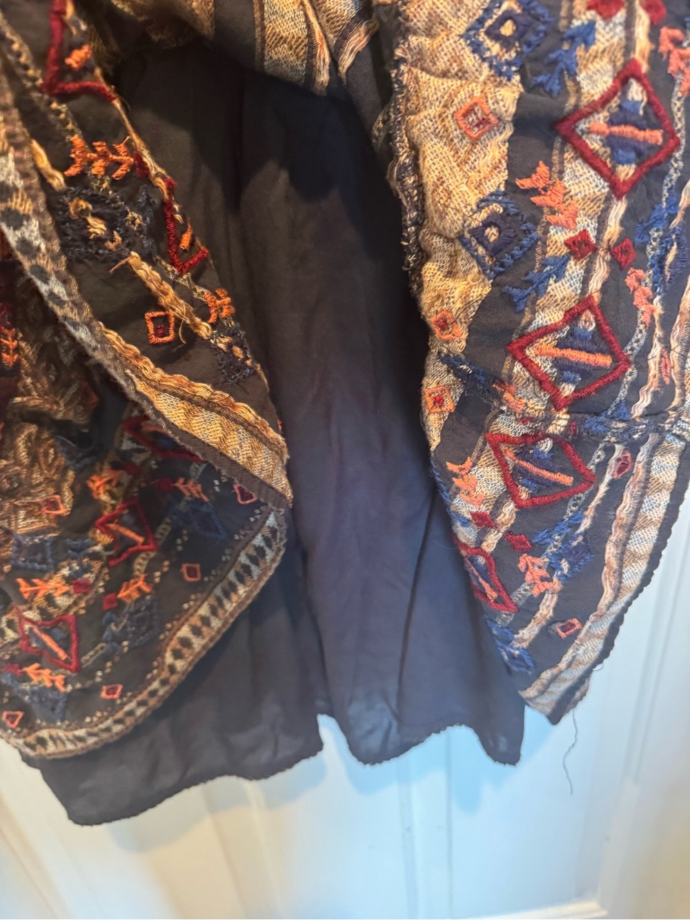 Anthropologie Textured Boho Print V-Neck Tunic Dress - Black with Rust Size 1X - Picture 6 of 16